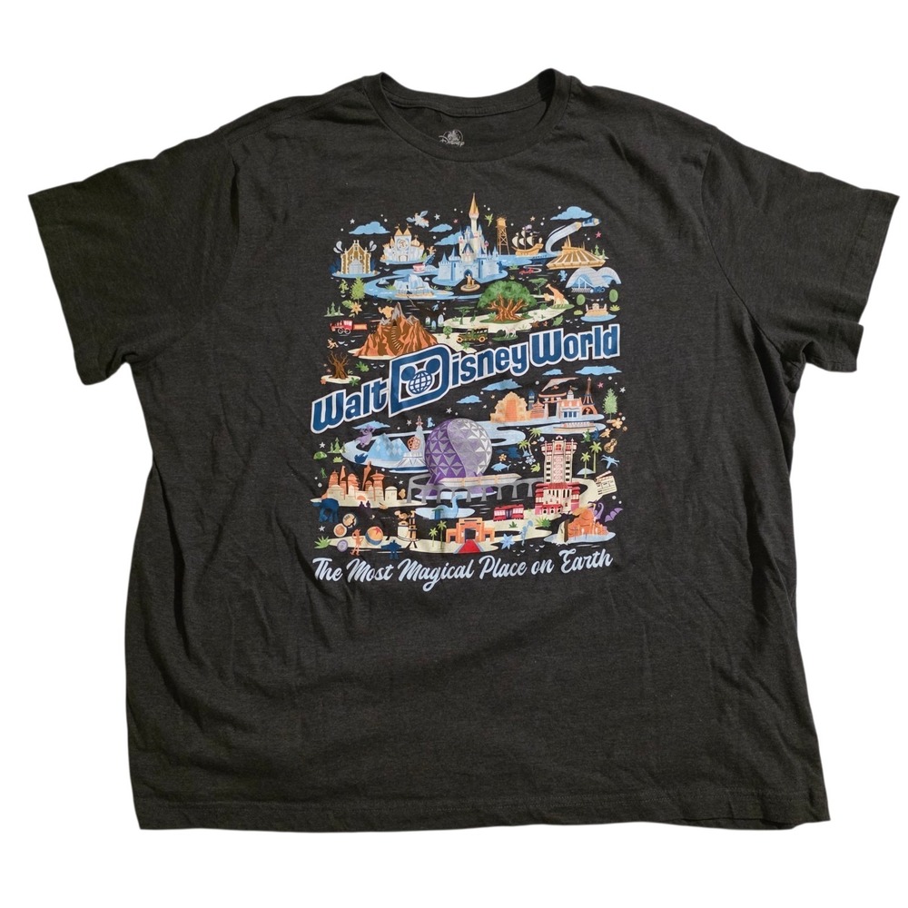 Disney Parks Walt Disney WDW Icons T-Shirt Attractions Opening Dates Gray 3XL